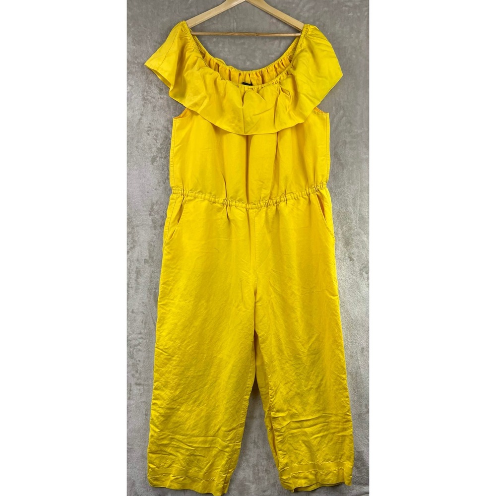 Ashley Stewart Yellow Linen Blend Ruffle Off Shoulder Jumpsuit Plus Size 22